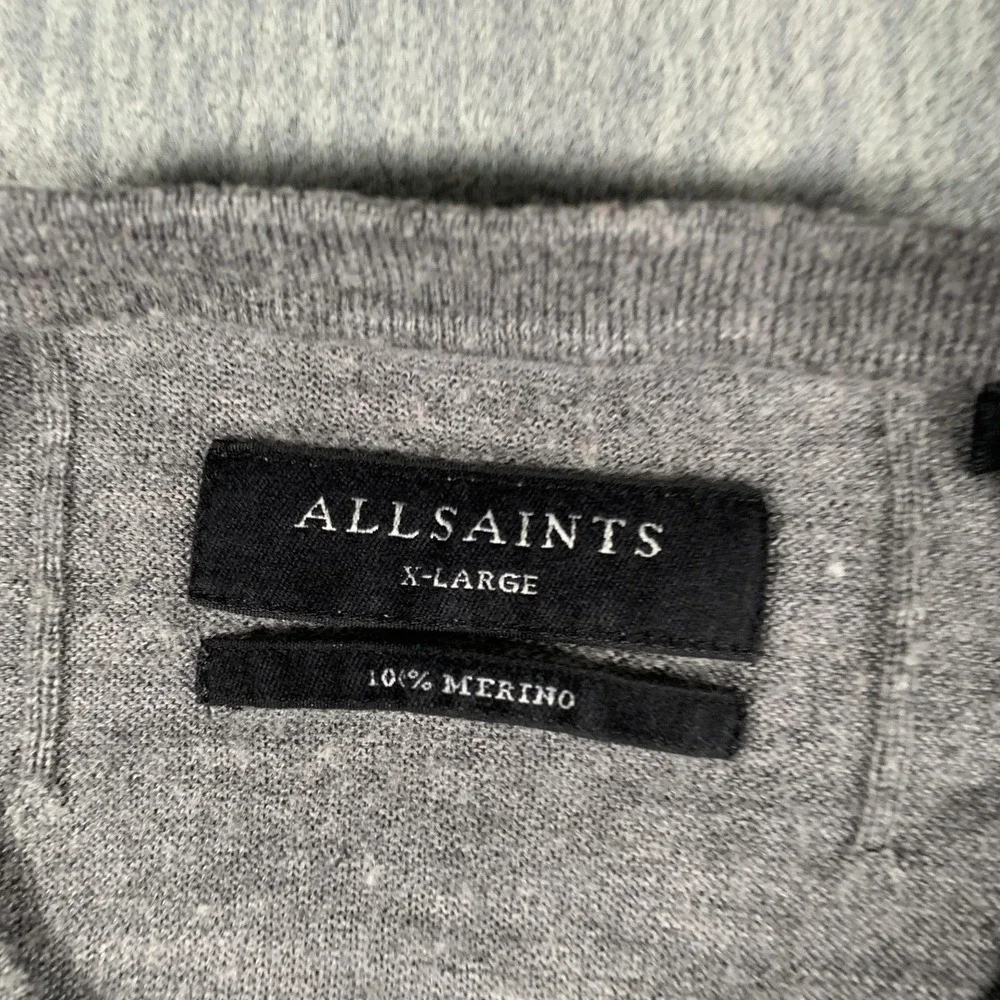 AllSaints Sweater Mens Extra‎ Large Gray 100% Merino Wool Crewneck Logo